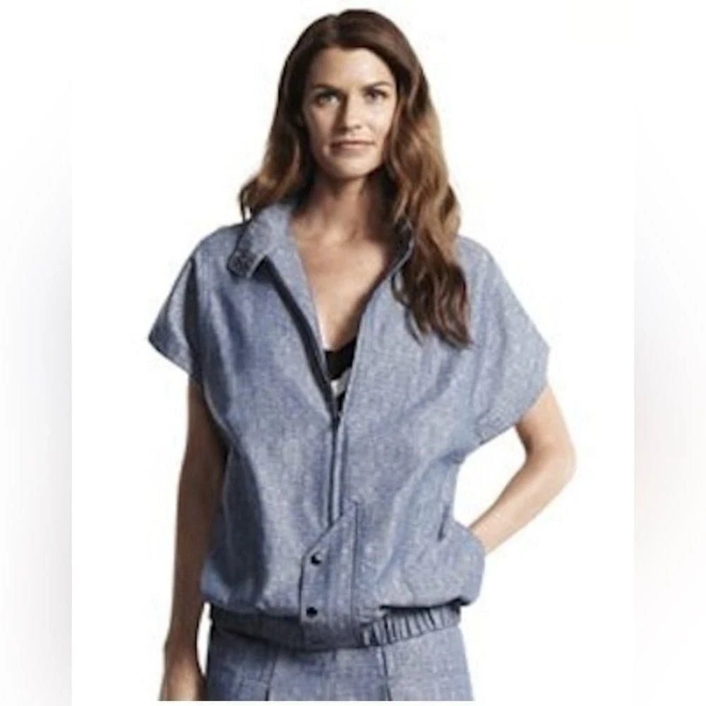 Derek Lam For Design Nation Jacket Women M Hooded Short Sleeve Chambray
